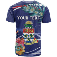 Personalized Cayman Islands T Shirt Coat Of Arms Tropical Flowers