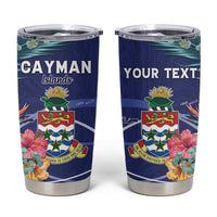 Personalized Cayman Islands Tumbler Cup Coat Of Arms Tropical Flowers