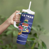 Personalized Cayman Islands Tumbler With Handle Coat Of Arms Tropical Flowers