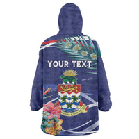 Personalized Cayman Islands Wearable Blanket Hoodie Coat Of Arms Tropical Flowers