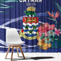 Personalized Cayman Islands Window Curtain Coat Of Arms Tropical Flowers