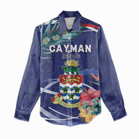 Personalized Cayman Islands Women Casual Shirt Coat Of Arms Tropical Flowers
