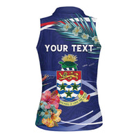 Personalized Cayman Islands Women Sleeveless Polo Shirt Coat Of Arms Tropical Flowers