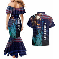 Personalized Fourth Of July USA Couples Matching Mermaid Dress and Hawaiian Shirt Eagle - Statue Of Liberty