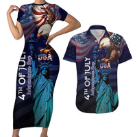 Personalized Fourth Of July USA Couples Matching Short Sleeve Bodycon Dress and Hawaiian Shirt Eagle - Statue Of Liberty