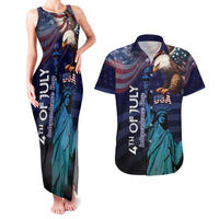 Personalized Fourth Of July USA Couples Matching Tank Maxi Dress and Hawaiian Shirt Eagle - Statue Of Liberty