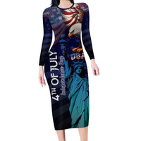 Personalized Fourth Of July USA Family Matching Long Sleeve Bodycon Dress and Hawaiian Shirt Eagle - Statue Of Liberty