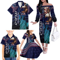 Personalized Fourth Of July USA Family Matching Off The Shoulder Long Sleeve Dress and Hawaiian Shirt Eagle - Statue Of Liberty
