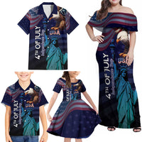 Personalized Fourth Of July USA Family Matching Off Shoulder Maxi Dress and Hawaiian Shirt Eagle - Statue Of Liberty