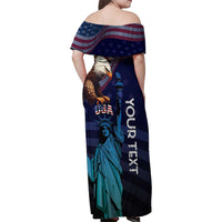 Personalized Fourth Of July USA Family Matching Off Shoulder Maxi Dress and Hawaiian Shirt Eagle - Statue Of Liberty