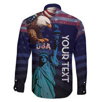 Personalized Fourth Of July USA Family Matching Off Shoulder Short Dress and Hawaiian Shirt Eagle - Statue Of Liberty
