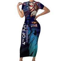 Personalized Fourth Of July USA Family Matching Short Sleeve Bodycon Dress and Hawaiian Shirt Eagle - Statue Of Liberty