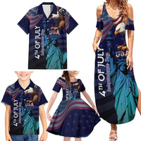 Personalized Fourth Of July USA Family Matching Summer Maxi Dress and Hawaiian Shirt Eagle - Statue Of Liberty