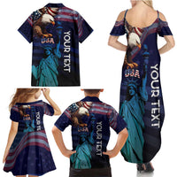 Personalized Fourth Of July USA Family Matching Summer Maxi Dress and Hawaiian Shirt Eagle - Statue Of Liberty