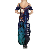 Personalized Fourth Of July USA Family Matching Summer Maxi Dress and Hawaiian Shirt Eagle - Statue Of Liberty