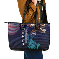 Fourth Of July USA Leather Tote Bag Eagle - Statue Of Liberty