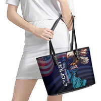 Fourth Of July USA Leather Tote Bag Eagle - Statue Of Liberty