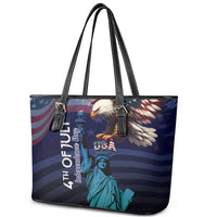 Fourth Of July USA Leather Tote Bag Eagle - Statue Of Liberty