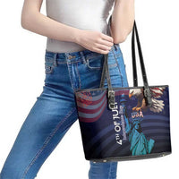 Fourth Of July USA Leather Tote Bag Eagle - Statue Of Liberty