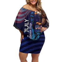Personalized Fourth Of July USA Off Shoulder Short Dress Eagle - Statue Of Liberty