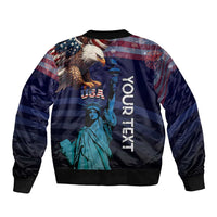 Personalized Fourth Of July USA Sleeve Zip Bomber Jacket Eagle - Statue Of Liberty