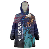 Personalized Fourth Of July USA Wearable Blanket Hoodie Eagle - Statue Of Liberty