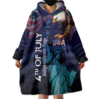 Personalized Fourth Of July USA Wearable Blanket Hoodie Eagle - Statue Of Liberty