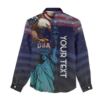 Personalized Fourth Of July USA Women Casual Shirt Eagle - Statue Of Liberty