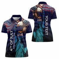 Personalized Fourth Of July USA Women Polo Shirt Eagle - Statue Of Liberty