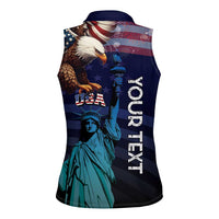 Personalized Fourth Of July USA Women Sleeveless Polo Shirt Eagle - Statue Of Liberty
