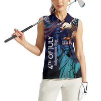 Personalized Fourth Of July USA Women Sleeveless Polo Shirt Eagle - Statue Of Liberty