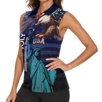 Personalized Fourth Of July USA Women Sleeveless Polo Shirt Eagle - Statue Of Liberty