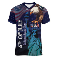Personalized Fourth Of July USA Women V-Neck T-Shirt Eagle - Statue Of Liberty