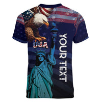 Personalized Fourth Of July USA Women V-Neck T-Shirt Eagle - Statue Of Liberty