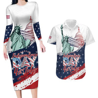 Personalized Fourth Of July Couples Matching Long Sleeve Bodycon Dress and Hawaiian Shirt Happy USA Independence Day