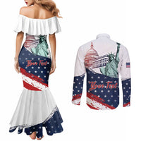Personalized Fourth Of July Couples Matching Mermaid Dress and Long Sleeve Button Shirt Happy USA Independence Day