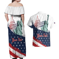 Personalized Fourth Of July Couples Matching Off Shoulder Maxi Dress and Hawaiian Shirt Happy USA Independence Day