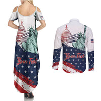 Personalized Fourth Of July Couples Matching Summer Maxi Dress and Long Sleeve Button Shirt Happy USA Independence Day
