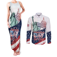 Personalized Fourth Of July Couples Matching Tank Maxi Dress and Long Sleeve Button Shirt Happy USA Independence Day