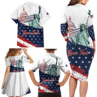 Personalized Fourth Of July Family Matching Long Sleeve Bodycon Dress and Hawaiian Shirt Happy USA Independence Day