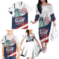 Personalized Fourth Of July Family Matching Off The Shoulder Long Sleeve Dress and Hawaiian Shirt Happy USA Independence Day