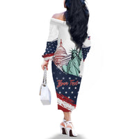 Personalized Fourth Of July Family Matching Off The Shoulder Long Sleeve Dress and Hawaiian Shirt Happy USA Independence Day