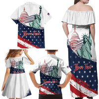 Personalized Fourth Of July Family Matching Off Shoulder Maxi Dress and Hawaiian Shirt Happy USA Independence Day