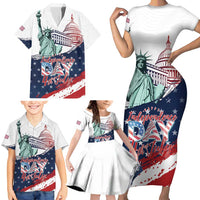 Personalized Fourth Of July Family Matching Short Sleeve Bodycon Dress and Hawaiian Shirt Happy USA Independence Day