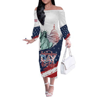 Personalized Fourth Of July Off The Shoulder Long Sleeve Dress Happy USA Independence Day