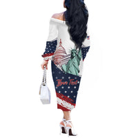 Personalized Fourth Of July Off The Shoulder Long Sleeve Dress Happy USA Independence Day
