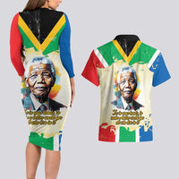 Nelson Mandela International Day 46664 Couples Matching Long Sleeve Bodycon Dress and Hawaiian Shirt Its In Our Hands - Batik Pattern