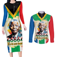 Nelson Mandela International Day 46664 Couples Matching Long Sleeve Bodycon Dress and Long Sleeve Button Shirt Its In Our Hands - Batik Pattern