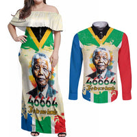 Nelson Mandela International Day 46664 Couples Matching Off Shoulder Maxi Dress and Long Sleeve Button Shirt Its In Our Hands - Batik Pattern