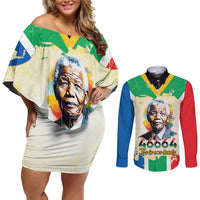 Nelson Mandela International Day 46664 Couples Matching Off Shoulder Short Dress and Long Sleeve Button Shirt Its In Our Hands - Batik Pattern